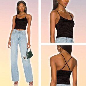 FREE PEOPLE Intimately Right On Smocked Crisscross Straps Cami Sz XS Black